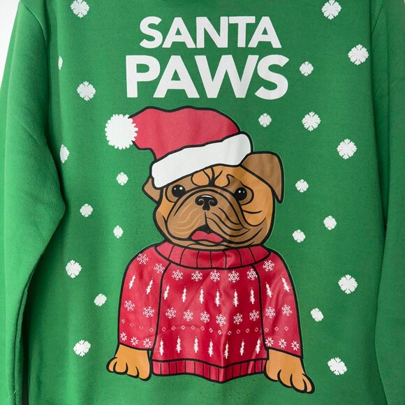 Christmas Men's Sweater Dog Santa Paws Green Medium - Picture 2 of 7